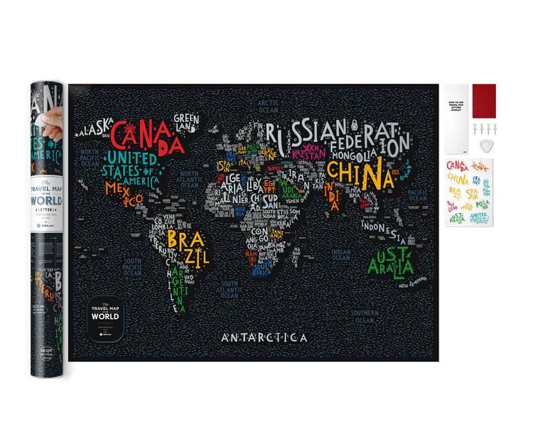 Travel Map® LETTERS World в раме LWF фото