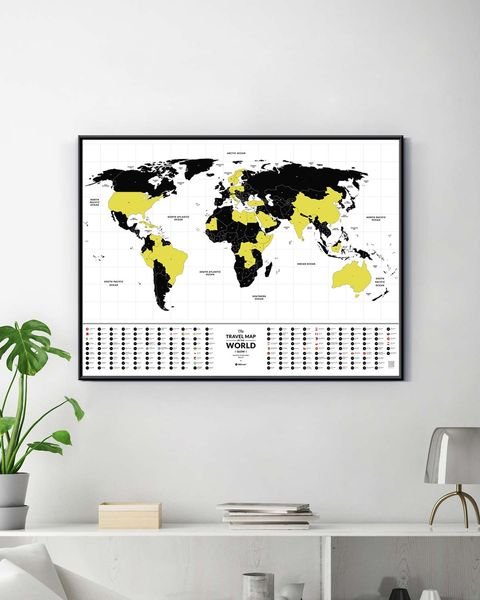 Светящаяся Cкретч Карта Мира Travel Map® Glow World в раме GLWF фото