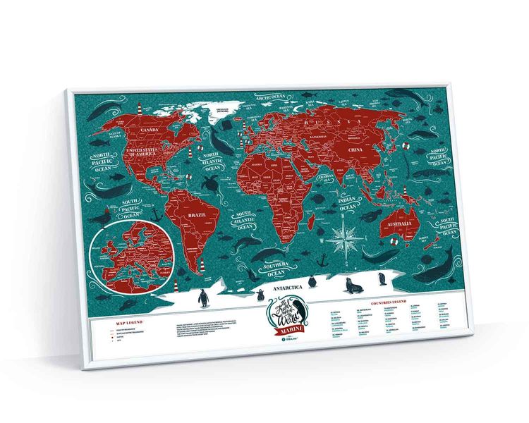 Скретч Карта Мира Travel Map Marine в раме MWF фото