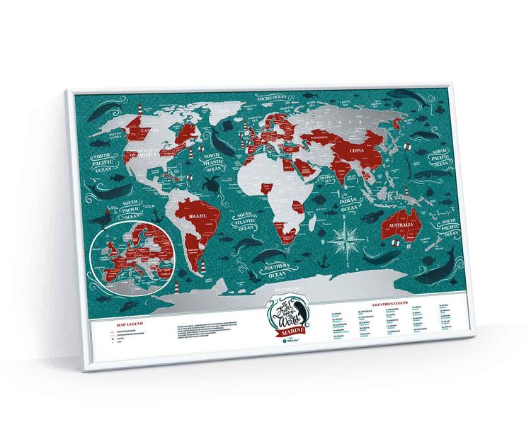 Скретч Карта Мира Travel Map Marine в раме MWF фото